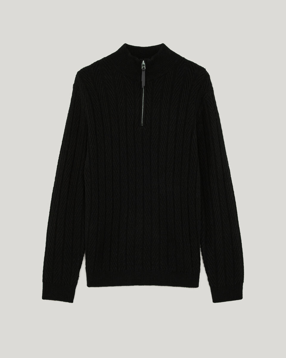 Herringbone Half-Zip Knit, Black Herringbone Half-Zip Knit, Black, hi-res